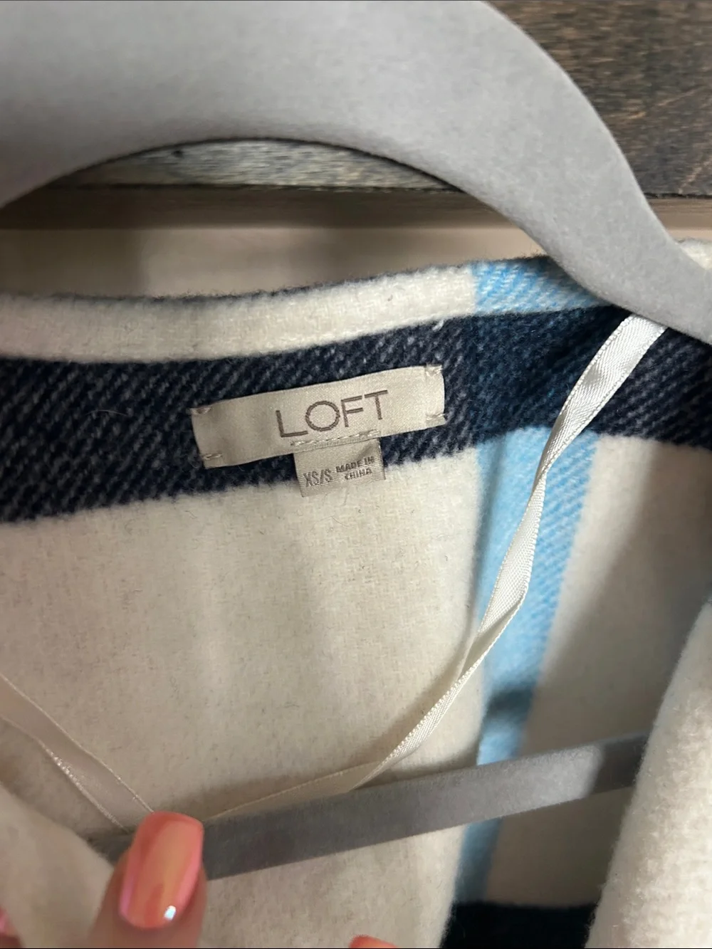 Striped Belted Fringe Multi coat in White, Light Blue & Navy (worn 2x)